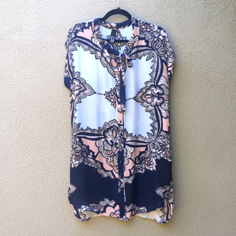 T Collection Silk Floral Robe Boho Tunic Coverup Art To Wear Top Shift Travel 6